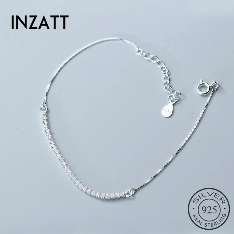 INZATT реального 925 пробы серебро минималистский 2 мм циркон браслет-цепочка для Для женщин вечерние Мода аксессуары 2018 Fine Jewelry подарок