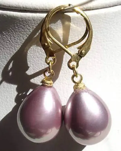 

Free Shipping >>>> 12X14mm Lavender Shell Pearl Earring Silver Hook AAA
