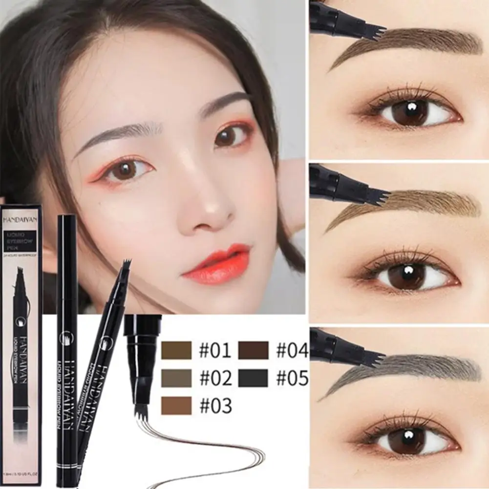 

35# New 4 Fork Design Beauty Women's Liquid Eyebrow Pencil Waterproof No Fading Long Lasting Eye Makeup Liquid Eyebrow Pencil