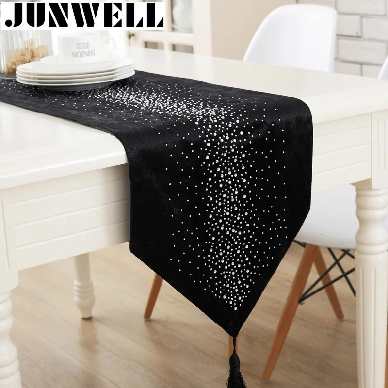 Najtaniej Junwell Fashion nowoczesna stołowa Runner prasowanie diament 2 warstwy bieżnik na stół z frędzlami Cutwork haftowany bieżnik