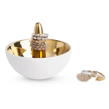 

Golden ceramic mini jewelry plate display plate ring earrings storage tray minimalist creative home decoration b