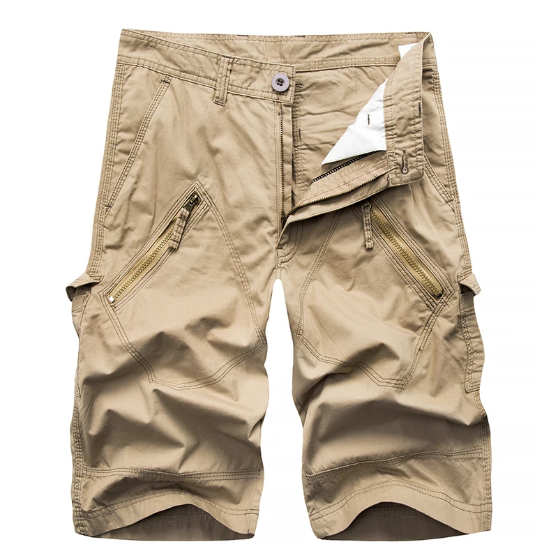 Летние мужские шорты Карго, хлопковые однотонные модные повседневные Бермуды, мужские шорты