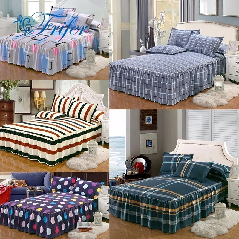 

Skirts Bedspread bedding sets Green And White Stripe Cotton Single Double Bed Skirt Mattress Cover Petticoat Twin Full Queen Bed