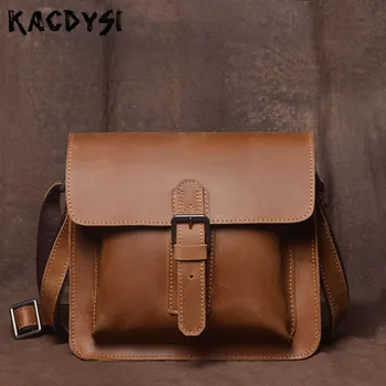 

Original Handmade Retro Crazy Horse Leather Simple Unisex Mens Message Bag Genuine Leather Leisure Ladies Messenger Shoulder Bag