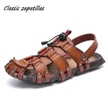 Zapatillas/Классические мужские летние сандалии; повседневная кожаная обувь; мужские пляжные сандалии; брендовые летние мужские шлепанцы; большие размеры 38-47