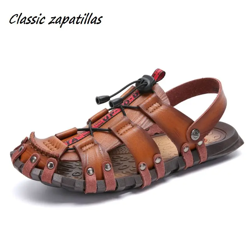 Классические мужские летние сандалии Zapatillas повседневная кожаная обувь пляжные