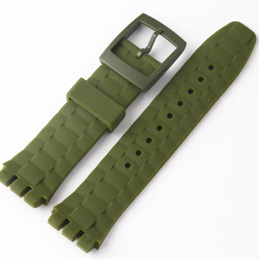 21 мм ремешок для часов аксессуары для часов для SWATCH Дайвинг силиконовый ремешок для часов резиновый ремешок для часов черный, белый, армейский зеленый, оранжевый, желтый - Цвет ремешка: Зеленый