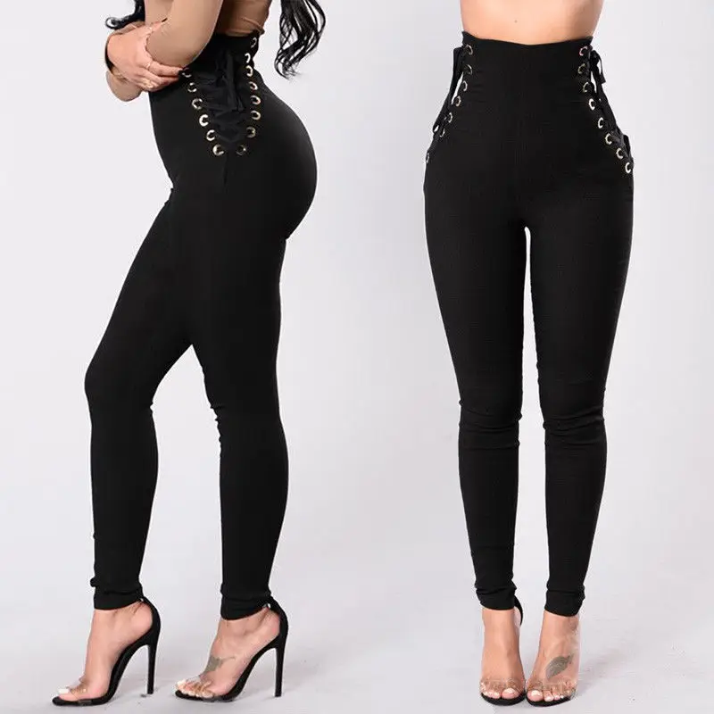 

Women Pants Fitness Stretch High Waist Slim Casual Lace Up Pants Bandage Trousers Women Clothing Female Apparel