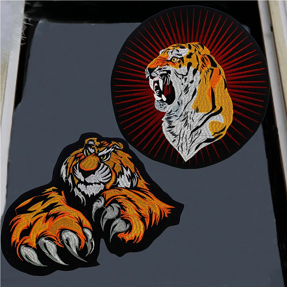 

Embroidery Fashion Cool Big Large Yellow Tiger Patch Applique Badge Clothes Patch Iron on Patches for Clothes Motor Jacket