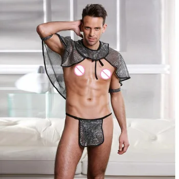 Hot sexy male lingerie transparent suit uniform temptation gladiator costumes cloak and G-string