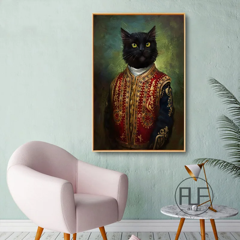 

Vintage Style Home Decoration Animals Canvas Painting Cardinal Cat Portrait Posters Hd Print Nordic Wall Art Picture for Bedroom
