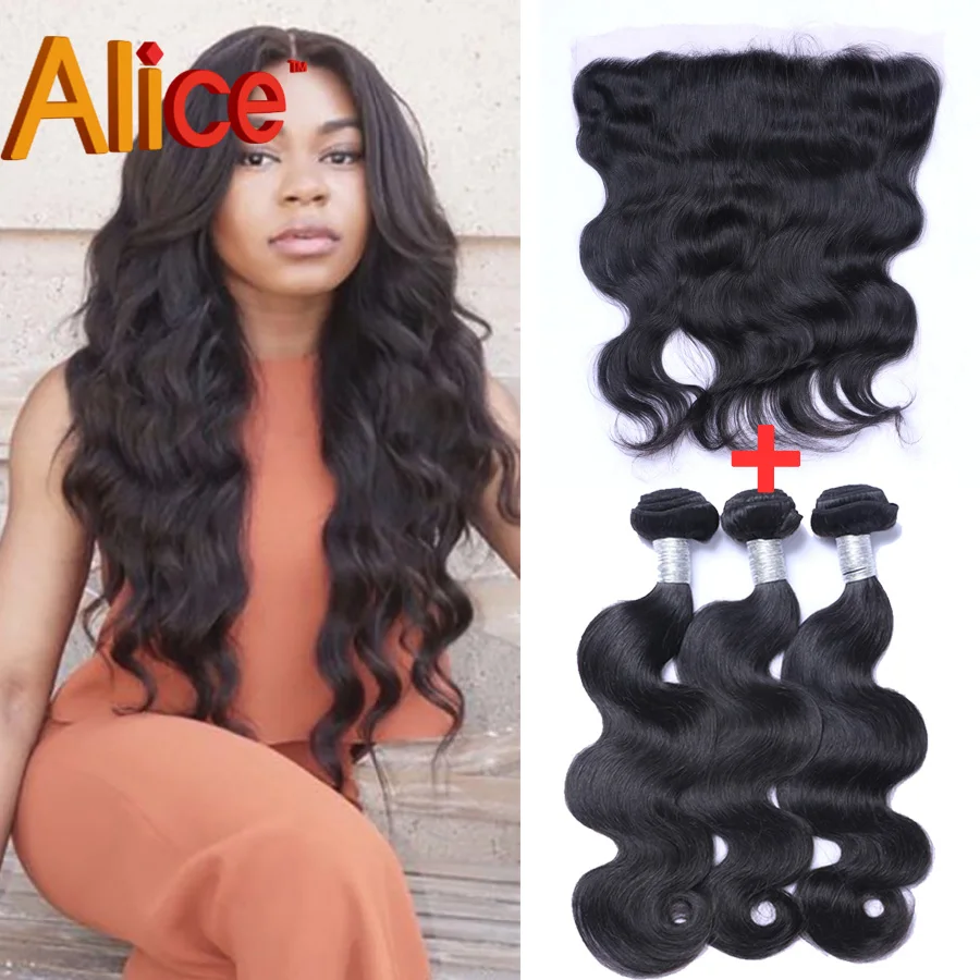 Alice Lace Frontal Closure With Bundles Body Wave Brazilian Hair 13*4 Ear To Weaving |