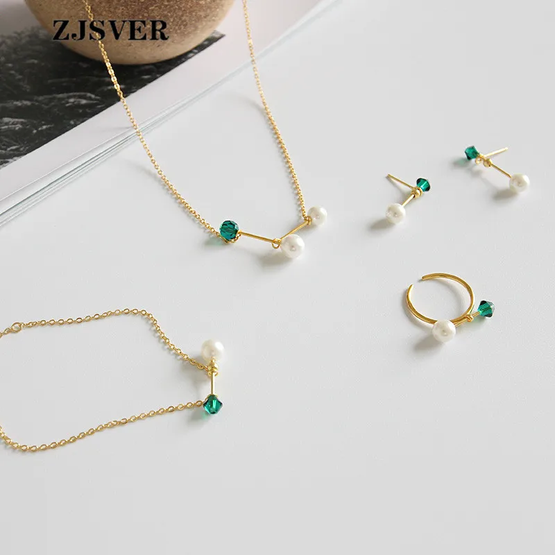 ZJSVER 925 пробы серебряные ювелирные изделия набор спичек форма с жемчугом ожерелье