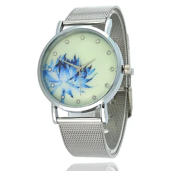 

2018 new blue lotus pattern dial stainless steel strap casual fashion exquisite precision high-end women's quartz watch
