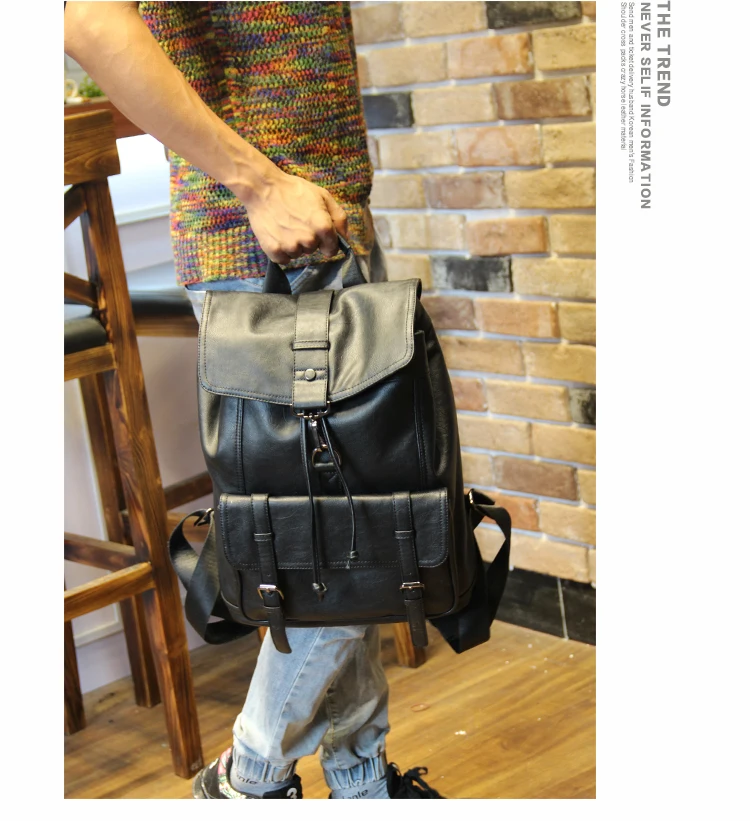 Новые дизайнерские мужские рюкзаки из искусственной кожи, школьный рюкзак для подростков, черный рюкзак для студентов, рюкзак для путешествий