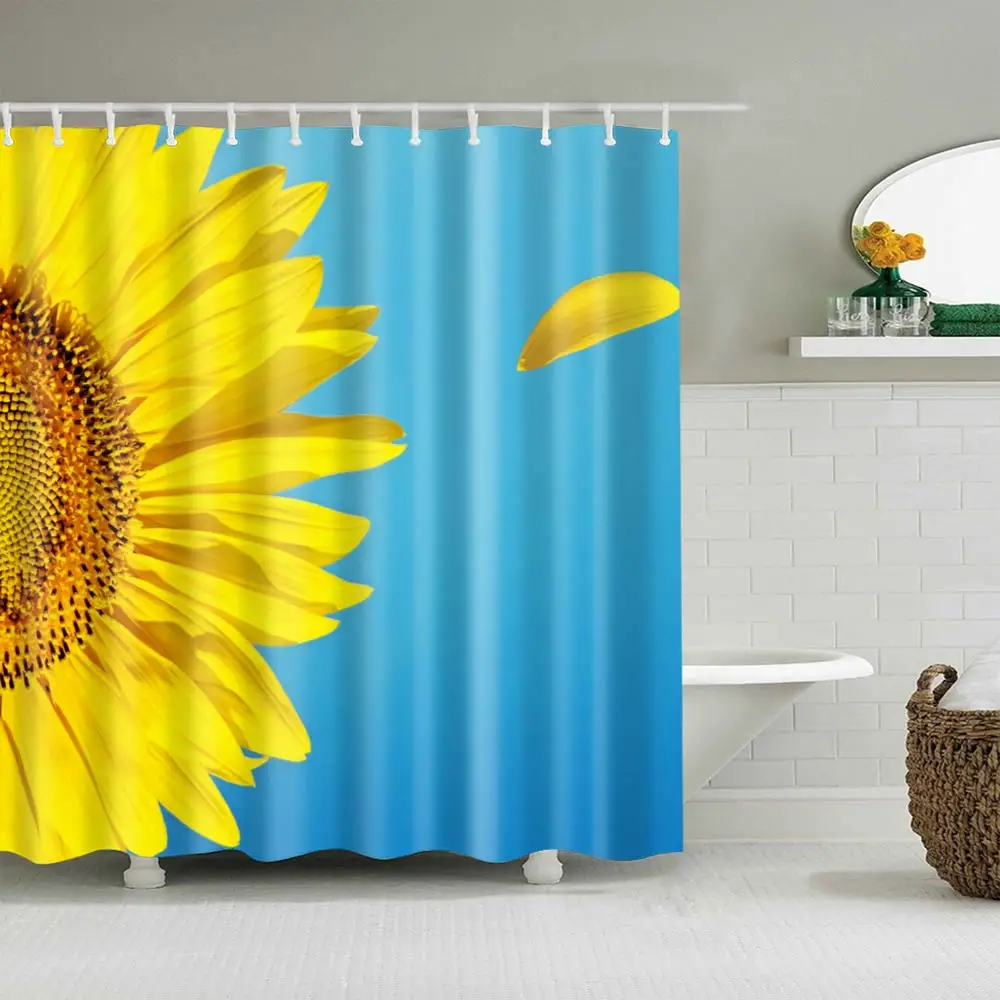 

Svetanya Waterproof Shower Curtain Sunflower Print (include 12 pcs Hooks) 180*180cm