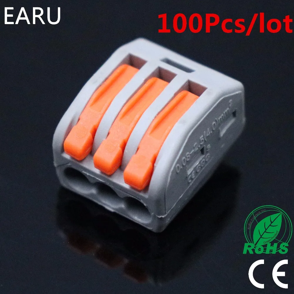 

(100Pcs/lot) PCT-213 PCT213 WAGO 222-413 Universal Compact Wire Wiring Connectors 3 Pin conductor terminal block lever AWG 28-12