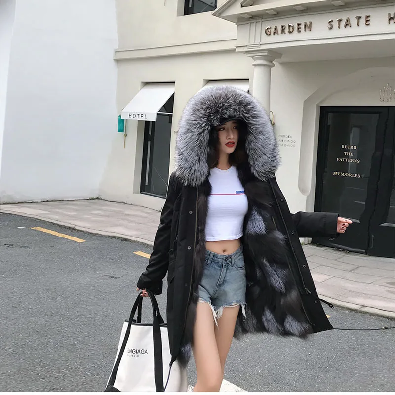

New fashion women's winter warm natural fox hair to overcome the long paragraph ladies fox fur collar coat jacket
