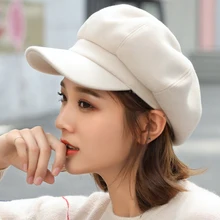 Hats Painter-Cap Beret Octagonal Wool Women Ladies Casual Solid for Plain Auutmn