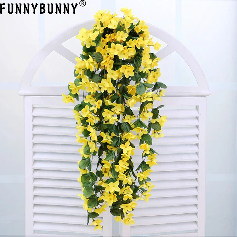 FUNNYBUNNY Hanging Wall Artificial Fake Silk Violet orchid Flower Rattan Plant Basket balcony home wedding party decoration FUNNYBUNNY Hanging Wall Artificial Fake Silk Violet orchid Flower Rattan Plant Basket balcony home wedding party decoration