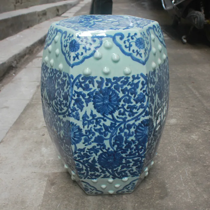 Керамический фарфор Jingdezhen табурет старинный синий и белый шестиугольный