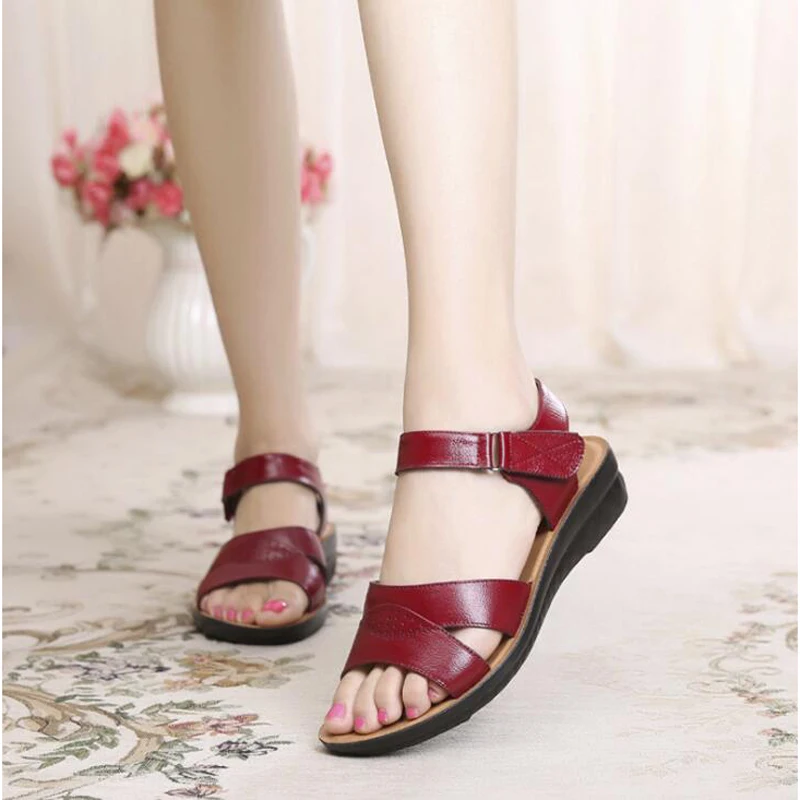 

Women sandals 2017 comfortable high quality genuine leather sandals women fashion hook&loop flat casual sandals sandalias mujer
