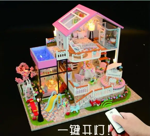 Doll House CASA DE BONECA Miniature Diy Puzzle villa Model Wooden Large size Building Dollhouse Toys Birthday Gifts - Цвет: No Dust cover