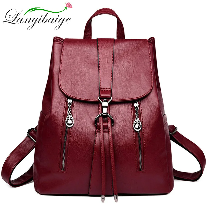 Fashion Double Zipper Drawstring Women Backpack Leather Bagpack Large Capacity Travel Bag Female Rucksack Shoulder Bag Mochila