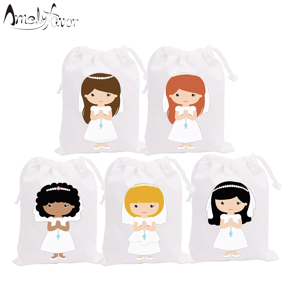 

My First Communion Theme Party Favor Bags Boys and Girls Party Gift Bags Candy Bags Party Event Festival Supplies Girls 5PCS