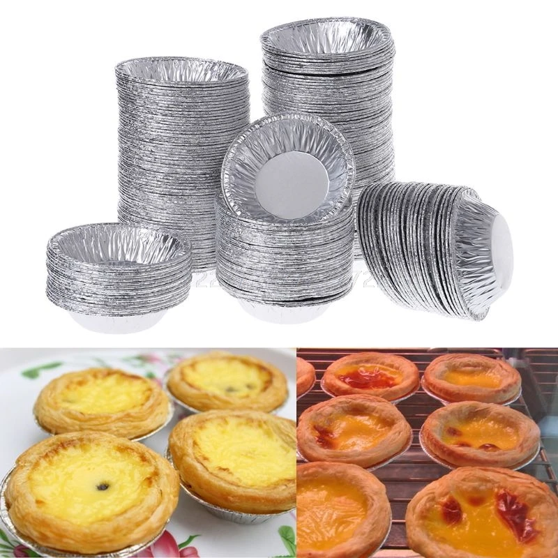 250pcs Disposable Aluminum Foil Baking Egg Tart Pan Cupcake Case Plate