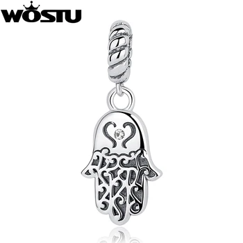

100% 925 Sterling Silver Lucky Hamsa Palm Charm Beads Fit Original WOST Bracelet Pendant Authentic DIY Jewelry Gift BKC031