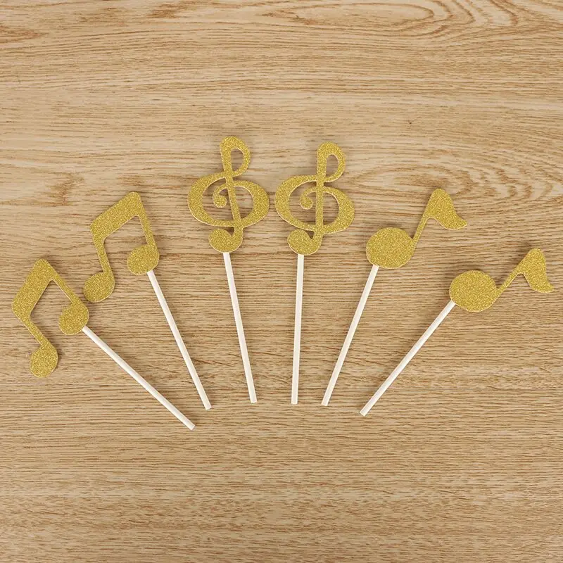 

6 pcs/lot Gold Musical Note Cupcake Toppers Picks for Happy Birthday Party Decorations Boys Christmas Decorations for Home Cake