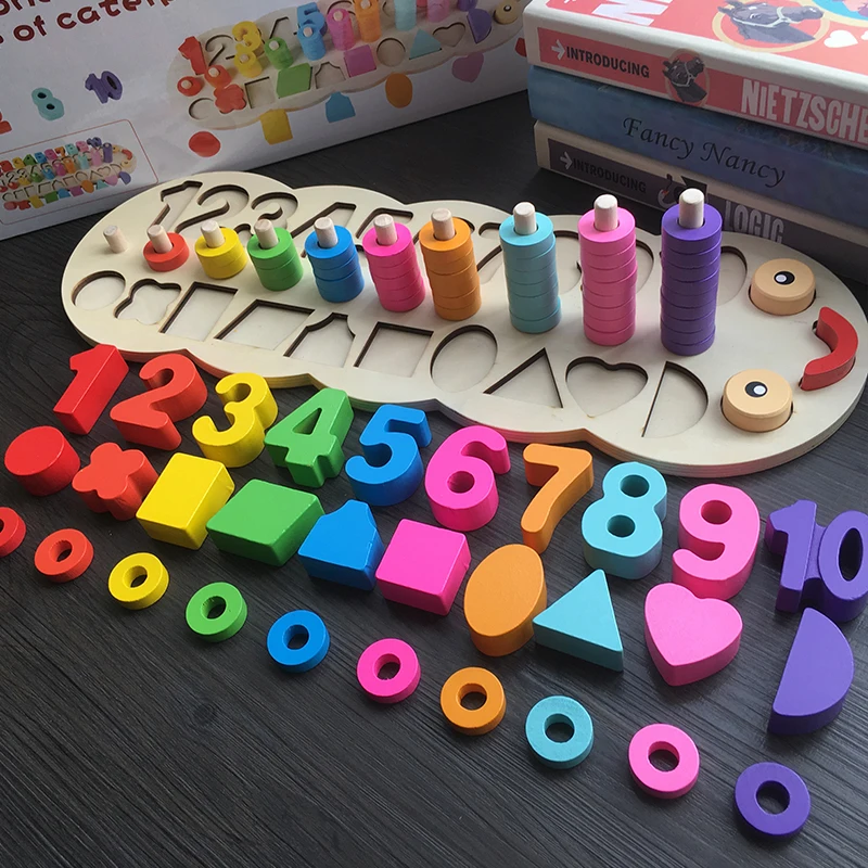 Viga NCT Learn Count And Match Numbers Game 55 Wooden Rings & 20 Square Pieces 
