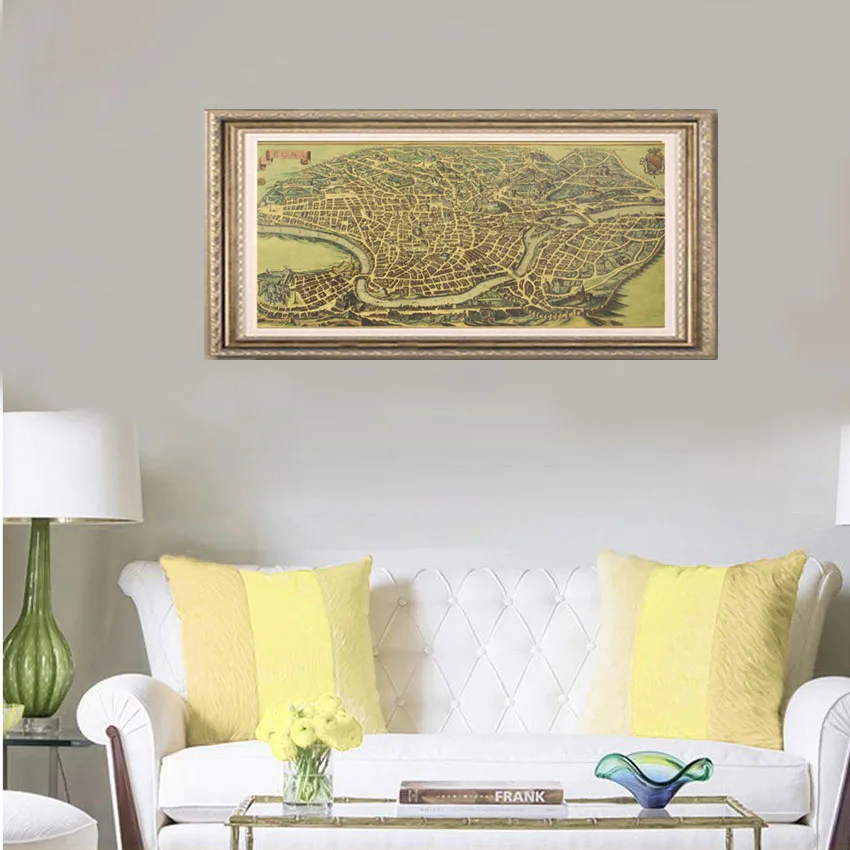 타이 러 고대 오래된 도시지도 고대 로마 포스터 크래프트 종이 홈 장식 벽 스티커 72x32cm