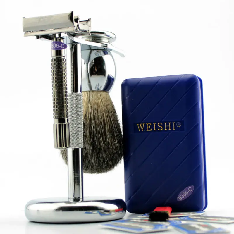 Shaving Tool Kit Safety Razor + Pure Badger Brush +Stand Holder Stainless Steelbadger brush
