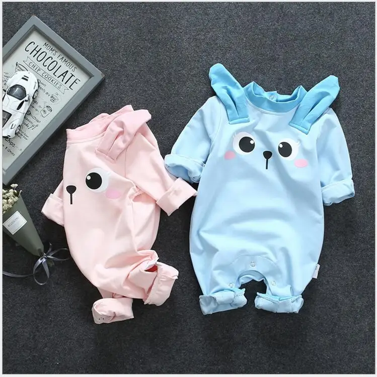 

Newborn baby cotton rompers lovely ears cute eyes baby boy girls short sleeve baby costume Jumpsuits Roupas Bebes Infant Clothes
