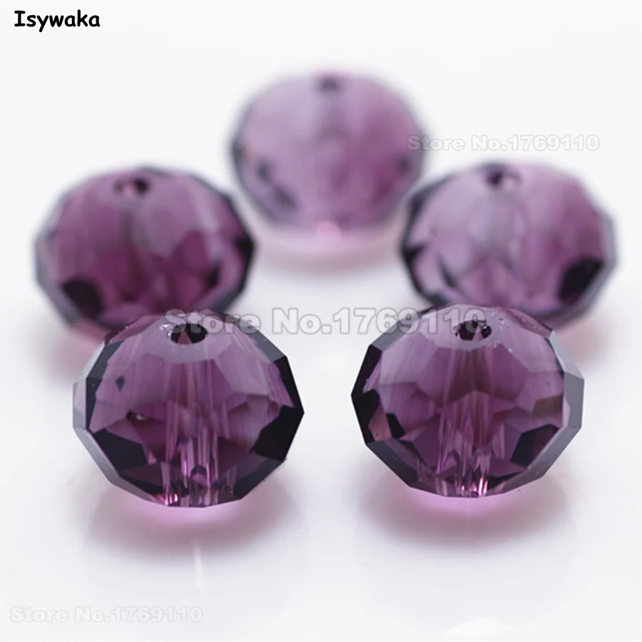 

Isywaka Purple Color 10*12mm 70pcs Rondelle Austria faceted Crystal Glass Beads Loose Spacer Round Beads for Jewelry Making
