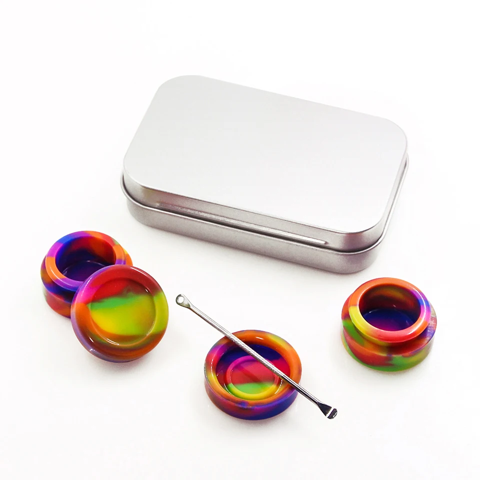 Silicone wax container Jars Non stick Tin Container metal kit (7)