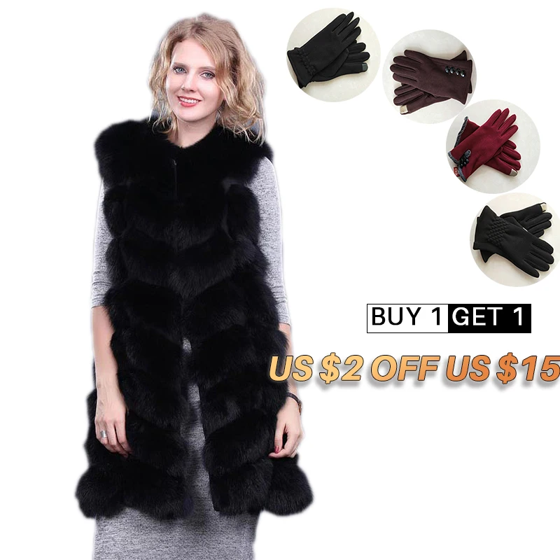 Женская меховая жилетка 2018 Новая мода роскошный толстый теплый жилет лиса Sleeveness