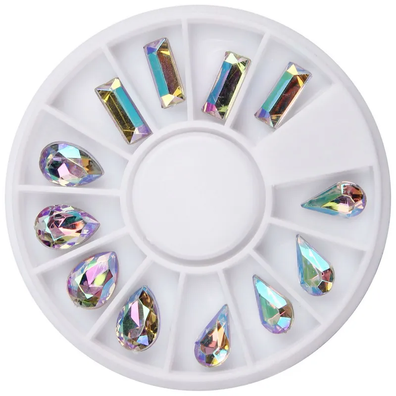 AB Glitter Crystal Nail Charm Wheel Rectangle Pear Waterdrop Rhinestone