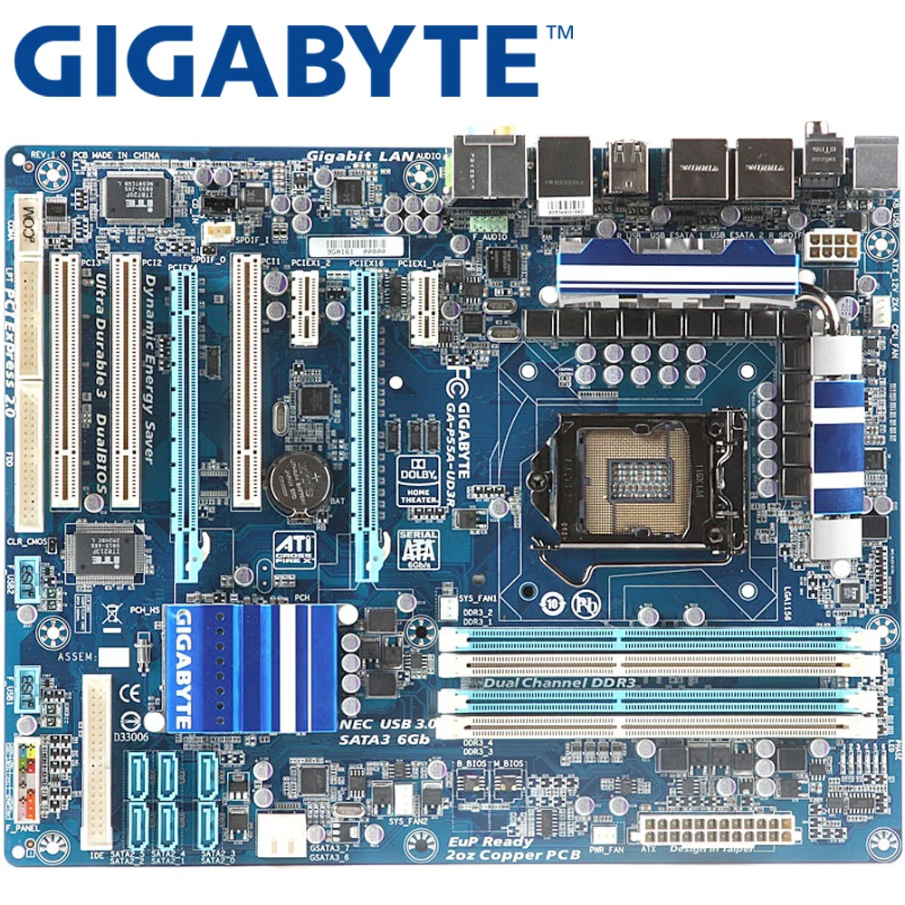 GIGABYTE GA-P55A-UD3R рабочего Материнская плата P55 разъем LGA 1156 i3 i5 i7 DDR3 16G блок питания ATX оригинальная б/у P55A-UD3R материнская плата H55