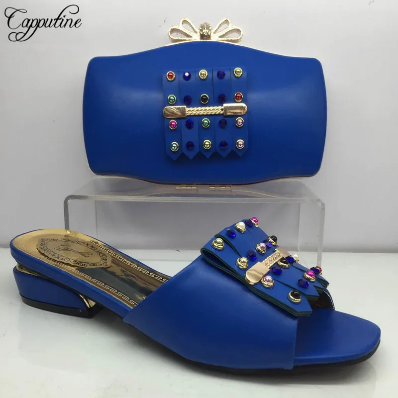 Nigeria Style Ladies PU Leather Low Heels Shoes And Bag Set For Fashion