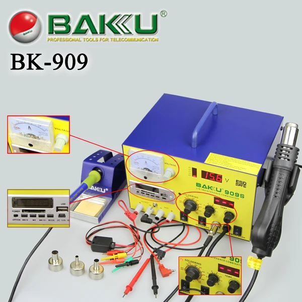 700 Вт BAKU BK-909S SMD станция горячего воздуха desolder Электропитание 3 в 1 машина с USB разъемом видео потоковое обслуживание