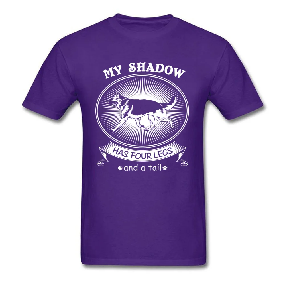 3D Printed 100% Cotton Fabric Men's Short Sleeve Tops & Tees Casual Summer/Fall Top T-shirts New Arrival Round Collar Tee-Shirt German Shepherd Dog Funny Art My Shadow Has Four Legs and A Tail purple