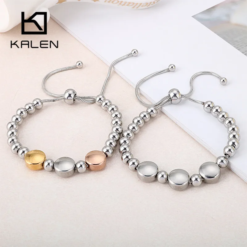 

Kalen New Bohemia Strand Bracelets For Women Tri-Color Stainless Steel All Beaded Bracelets Women Lace-Up Jewelry Bracelets Gift