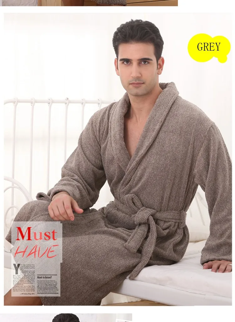 Хлопок для мужчин халат зима плюс размеры XXL ночная рубашка одеяло пижамы полотенца флис толстые любителей длинный супер мягкий