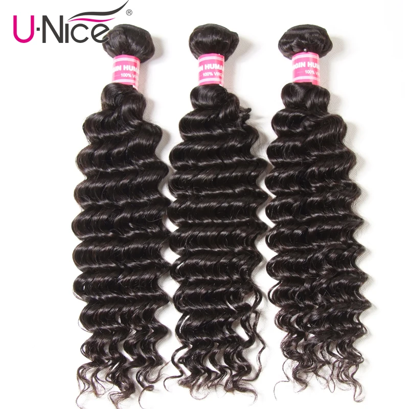 

UNICE HAIR Peruvian Deep Wave Bundles 3 pcs Weft Natural Color 100% Human Hair Weaves Remy Hair Extension 12"-26" Free Shipping