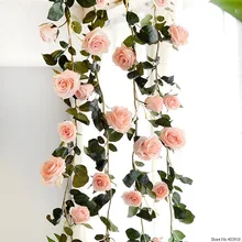 180 см Искусственный цветок розы плюща лоза Свадебный декор настоящий на прикосновение шелк цветы струны с листьями для дома Висячие гирлянды Декор