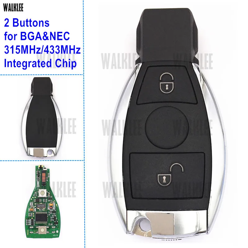 

WALKLEE 2 Buttons Smart Remote Key Fit for Mercedes Benz Replace Original BGA and NEC Styles Year 2000 and After