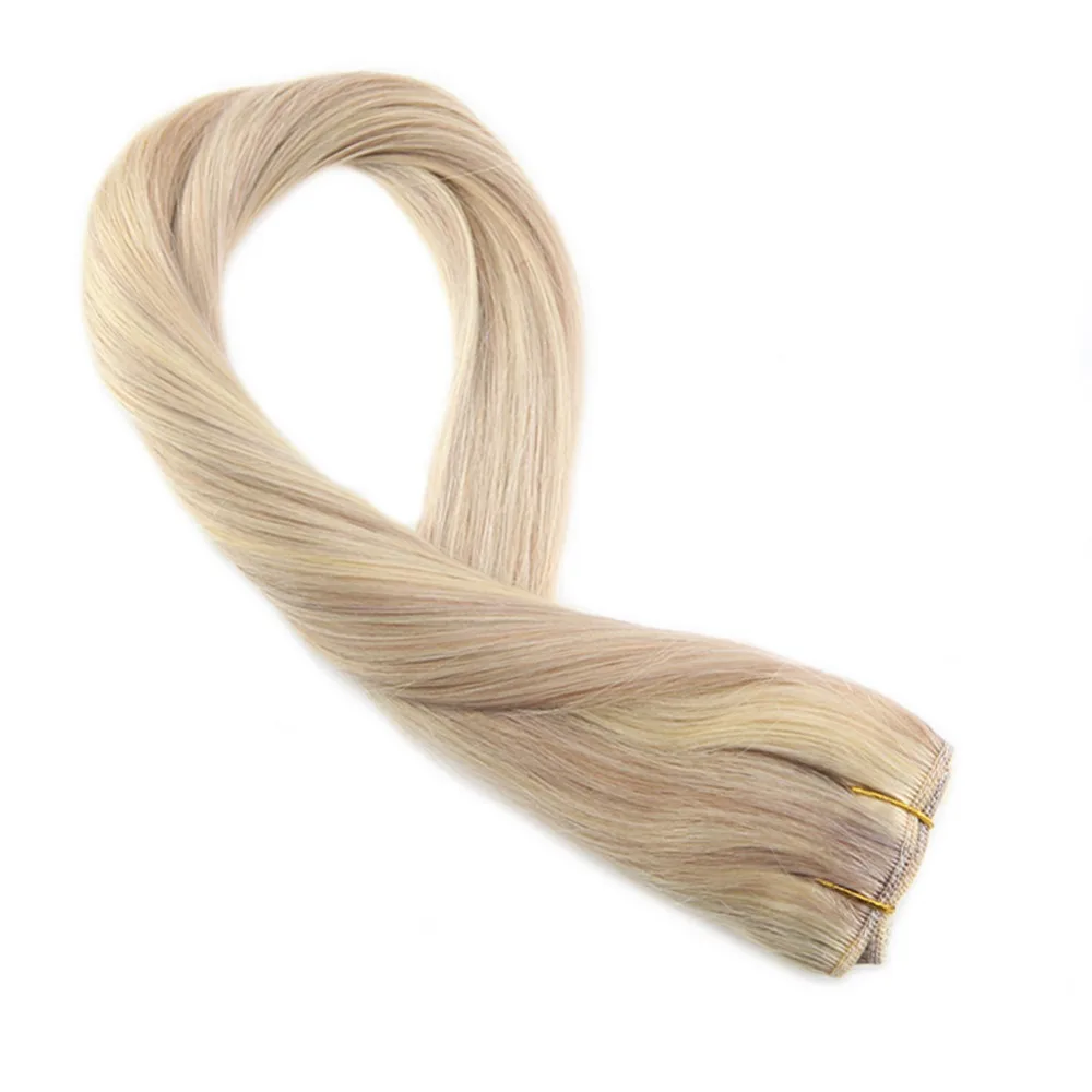 

Moresoo Clip In One Piece Remy Human Hair Extension Ash Blonde #18 Mixed with Blonde #613 Double Weft 3/4 Full Head 50-70Gram